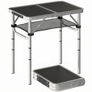 Outsunny 2ft Folding Camping Table, Picnic Table With Storage Layer, Black