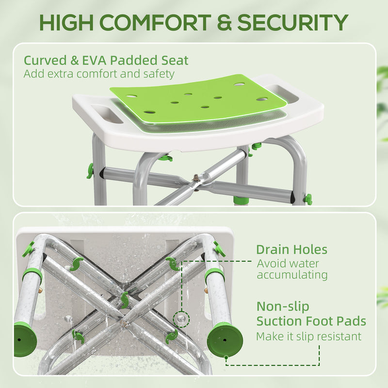 HOMCOM Adjustable Shower Stool with Foot Pads for Elderly Disabled Green