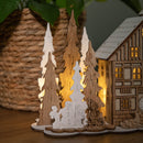 16cm Battery Operated Light up Wooden House Scene with Christmas Trees and Warm White LEDs