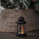 18cm Battery Operated LED Christmas Glitter Water Spinner Black Lantern Dog & Tree Scene