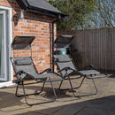 Pack of 2 Multi-Position Garden Gravity Relaxer Chair Sun Loungers with Sun Canopy in Grey