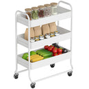 HOMCOM 3-Tier Storage Trolley, Storage Cart With Mesh Backets, Wheels, White