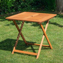 Outdoor 4 Person Folding Square Wooden Garden Dining Table Chairs Cream Parasol and Base Set