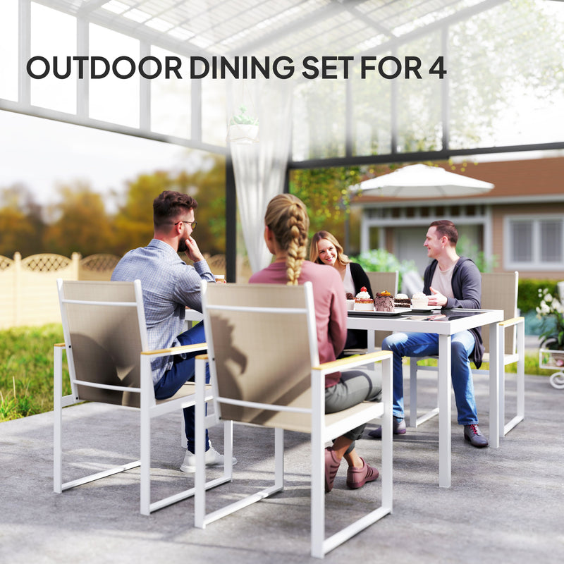 Outsunny 5 Piece Garden Table and Chairs with Tempered Glass Table Top