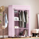 HOMCOM Fabric Wardrobe w/ Shelves Hanging Rail Foldable Wardrobes, Pink