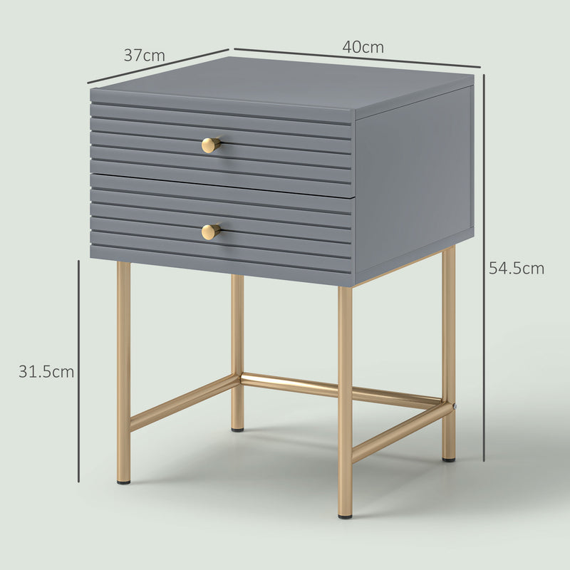 HOMCOM Bedside Tables Set of 2 with 2 Drawers for Bedroom