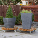 40cm Heavy Duty Traditional Wooden Plant Stand Trolley on Metal Castor Wheels
