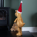 45cm Gold Plush Tyrone-Rex Dino Standing Christmas Decoration with Santa Hat
