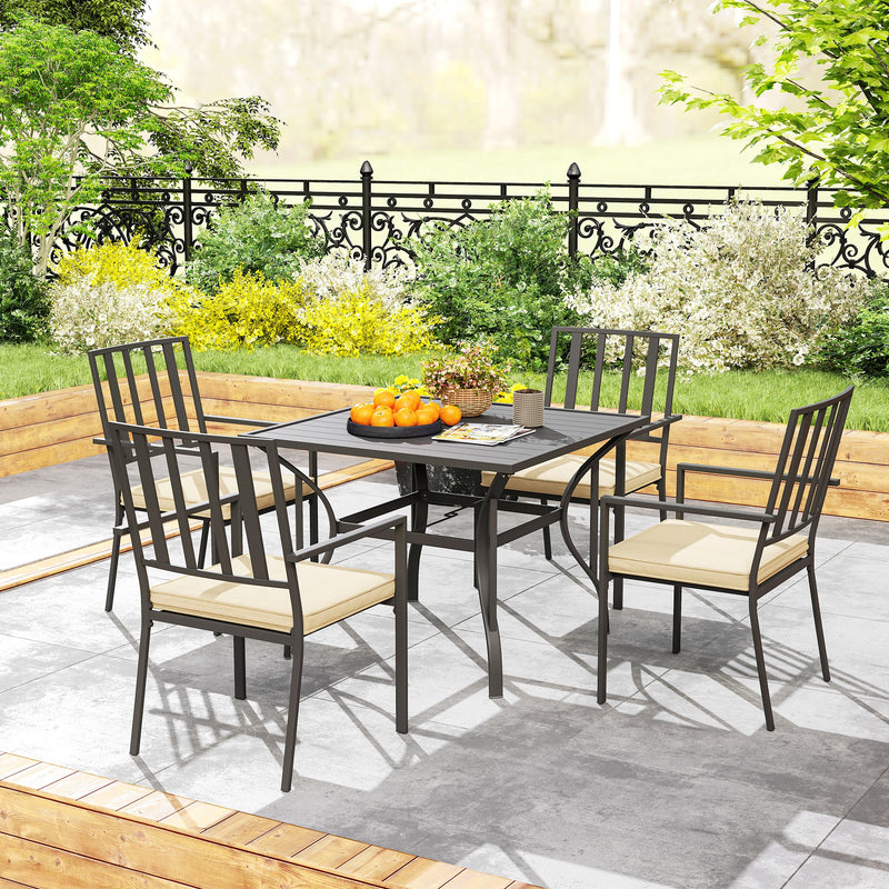 Outsunny Garden Dining Set W/ 4 Stackable Cushioned Chairs And Metal Top Table