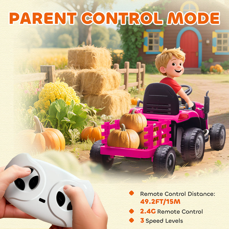 AIYAPLAY Ride on Tractor and Trailer, 12V Electric Ride on Tractor,