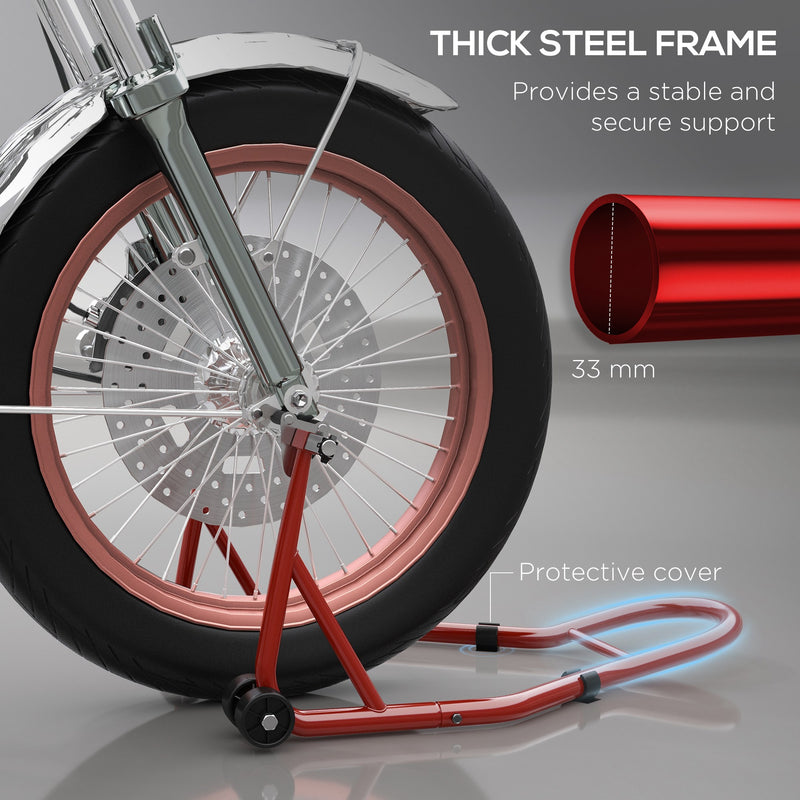 Homcom Rear Motorcycle Paddock Stand with U&L Shaped Adapters, Red