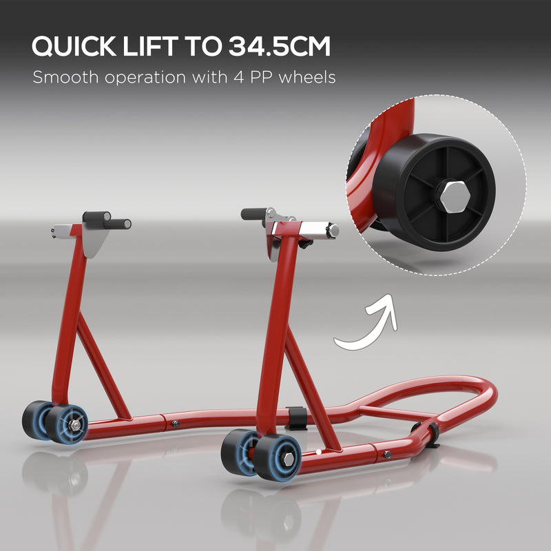 Homcom Rear Motorcycle Paddock Stand with U&L Shaped Adapters, Red