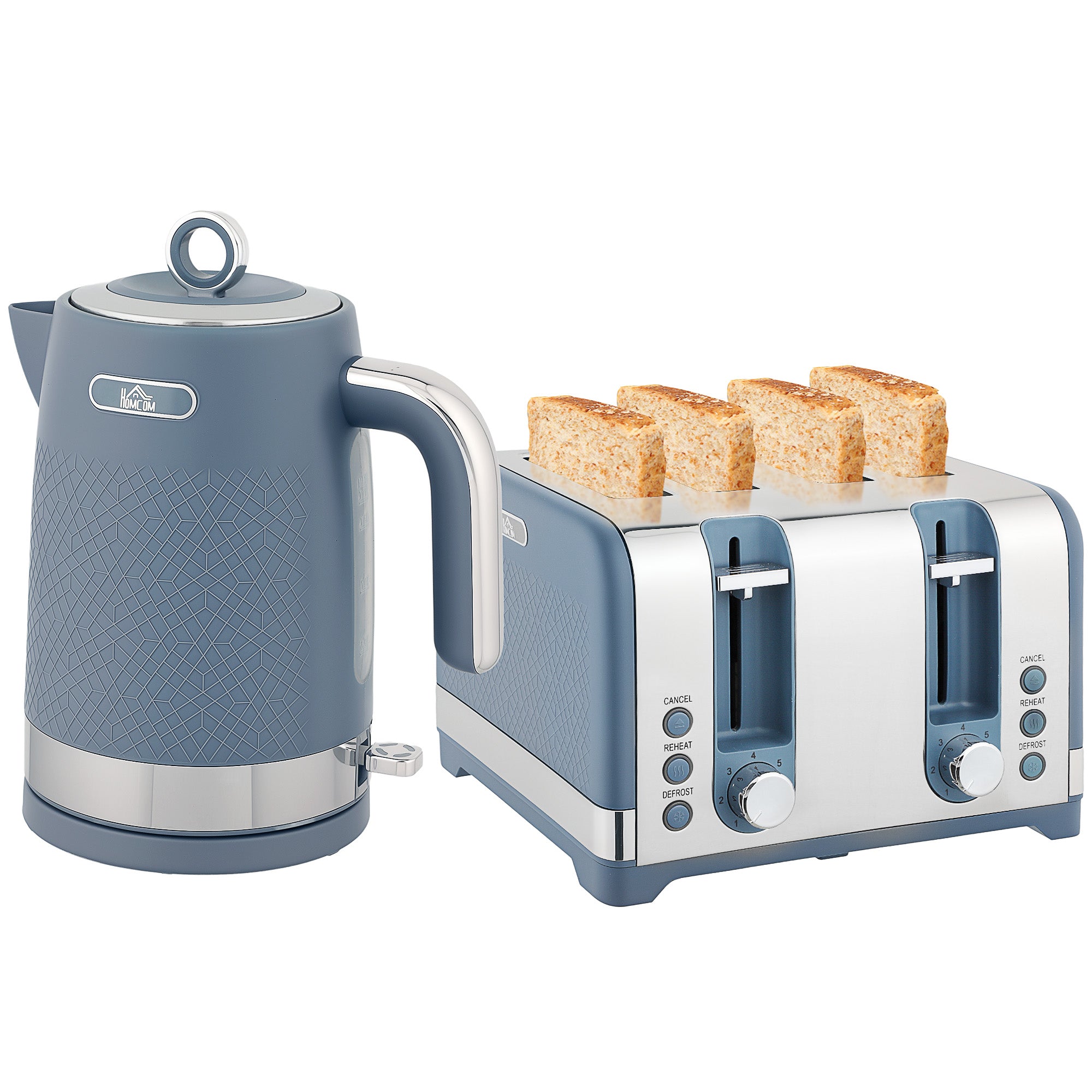 HOMCOM Kettle And Toaster Set With 3000W Rapid Boil, 4 Slice Toaster,