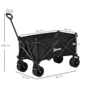Outsunny Foldable Garden Cart, Outdoor Utility Wagon with Carry Bag, Black