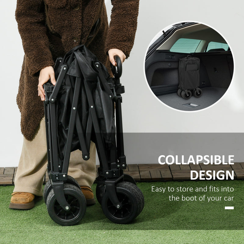 Outsunny Foldable Garden Cart, Outdoor Utility Wagon with Carry Bag, Black
