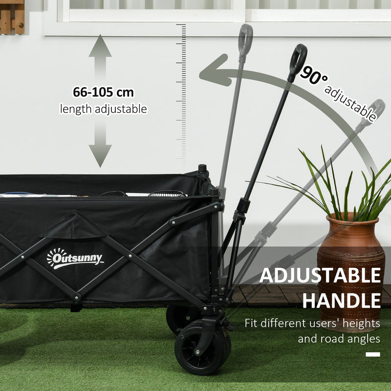 Outsunny Foldable Garden Cart, Outdoor Utility Wagon with Carry Bag, Black