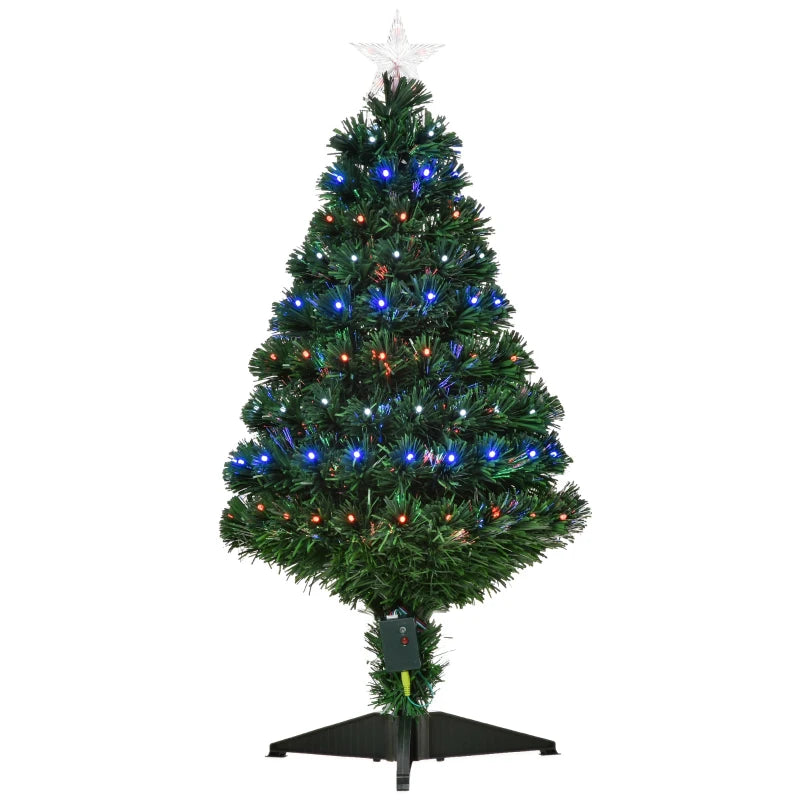 Christmas Time 3ft 90cm Green Fibre Optic Artificial Christmas Tree-Multi colour LED Lights