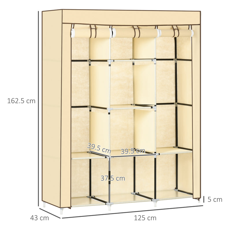 HOMCOM Fabric Portable Wardrobe with 8 Shelves 2 Hanging Rails