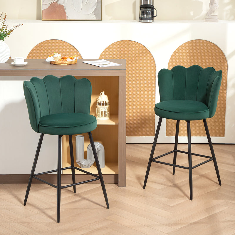 HOMCOM Set of 2 Barstools with Petal Backrest for Kitchen Island