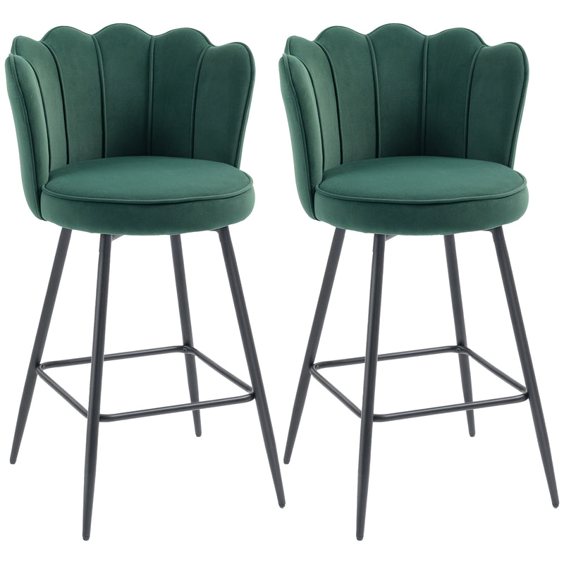HOMCOM Set of 2 Barstools with Petal Backrest for Kitchen Island