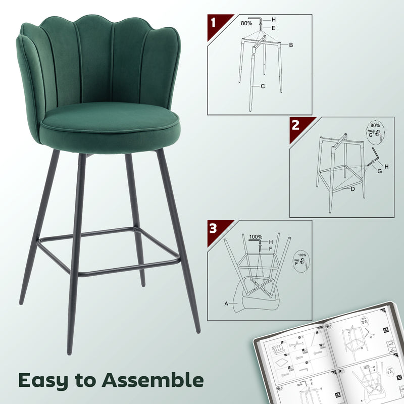 HOMCOM Set of 2 Barstools with Petal Backrest for Kitchen Island