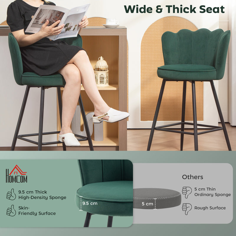 HOMCOM Set of 2 Barstools with Petal Backrest for Kitchen Island