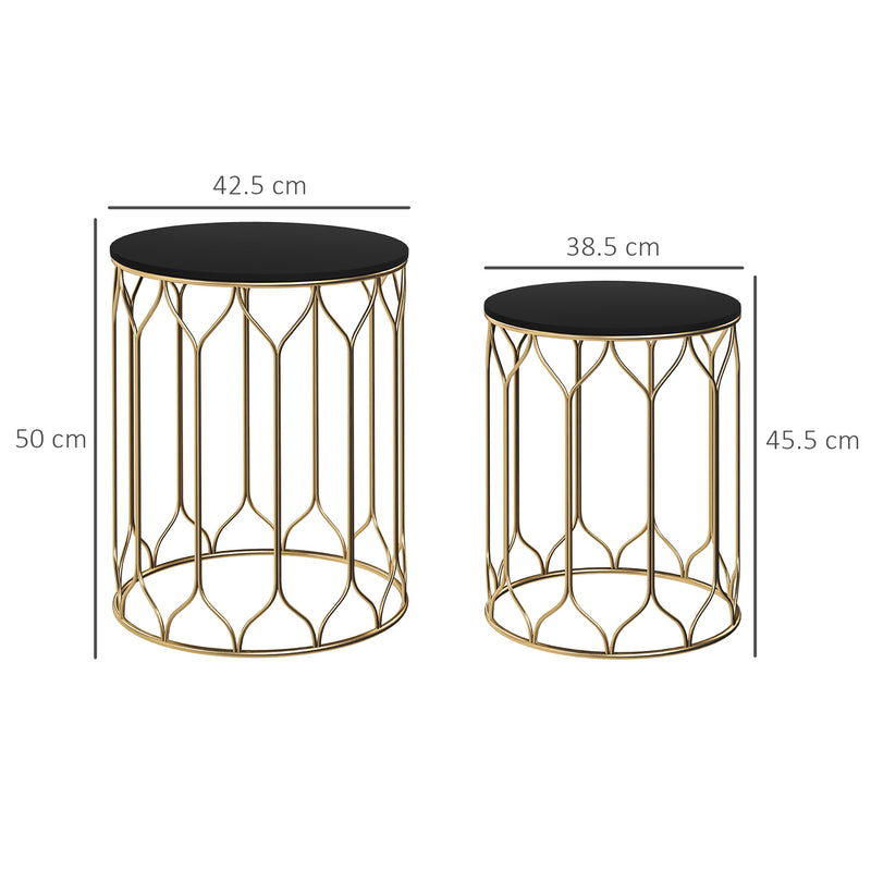 Outsunny Nesting Small Garden Table Set of 2 with Marble Effect Top