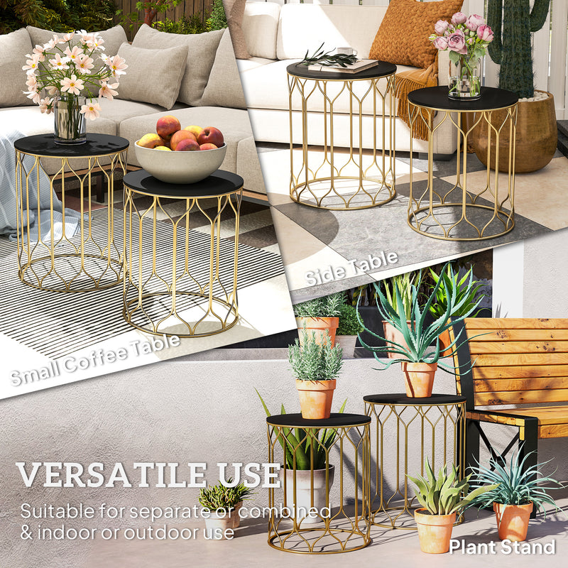 Outsunny Nesting Small Garden Table Set of 2 with Marble Effect Top