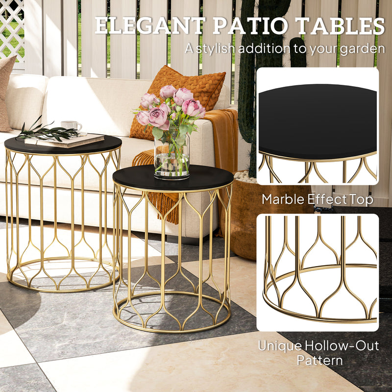 Outsunny Nesting Small Garden Table Set of 2 with Marble Effect Top