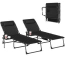 Outsunny Folding Sun Loungers With 5-Level Back, Cup Holder, Black