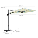Outsunny 3(m) Garden Parasol w/ Lights, Crank Handle & Cross Base