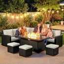 Outsunny 7 Pieces Rattan Garden Furniture Set W/ 50,000 BTU Fire Pit Table