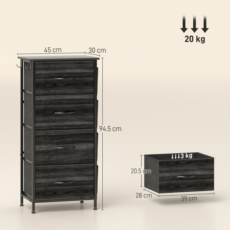 HOMCOM Fabric Chest of Drawers, 4 Drawer Dresser for Bedroom