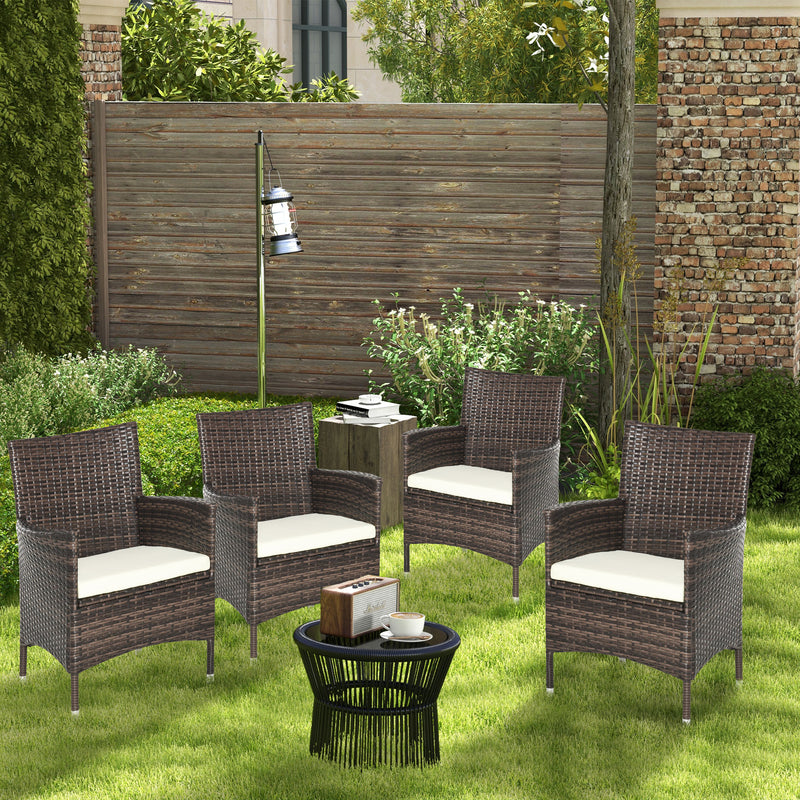 Outsunny 4 PC Outdoor Rattan Armchair Wicker Dining Chair Set for Garden