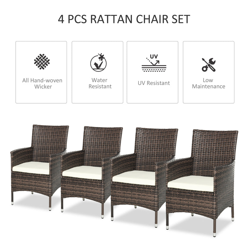 Outsunny 4 PC Outdoor Rattan Armchair Wicker Dining Chair Set for Garden
