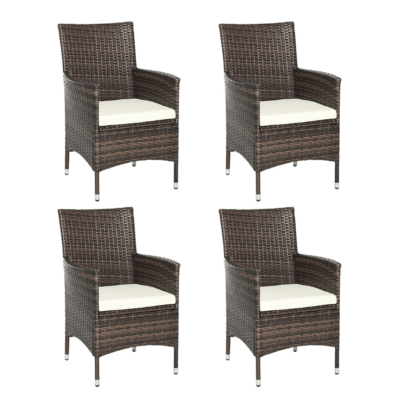 Outsunny 4 PC Outdoor Rattan Armchair Wicker Dining Chair Set for Garden
