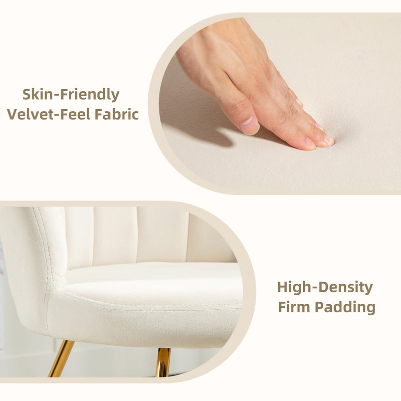 HOMCOM Accent Chair, Velvet Armchair with Lotus Backrest, Steel Legs, Cream