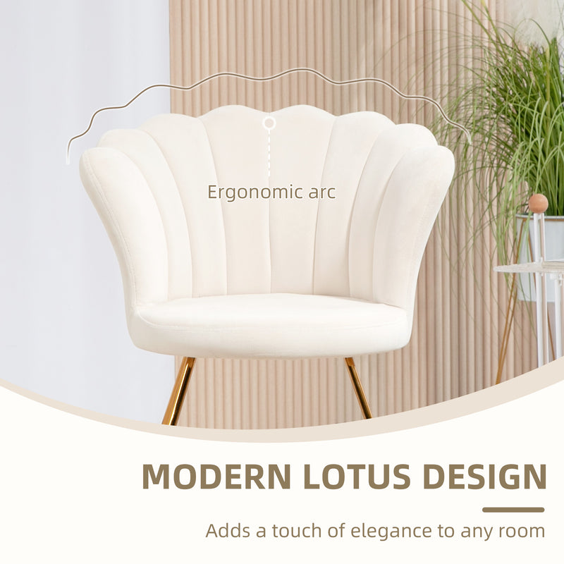 HOMCOM Accent Chair, Velvet Armchair with Lotus Backrest, Steel Legs, Cream