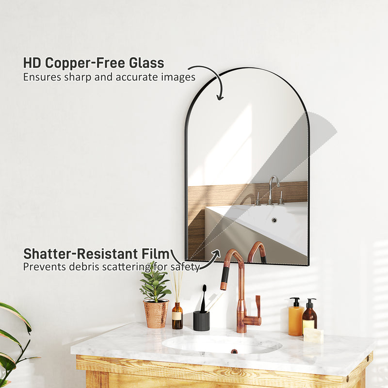 HOMCOM Arch Bathroom Mirror, Modern Wall Mirror with Steel Frame, Black