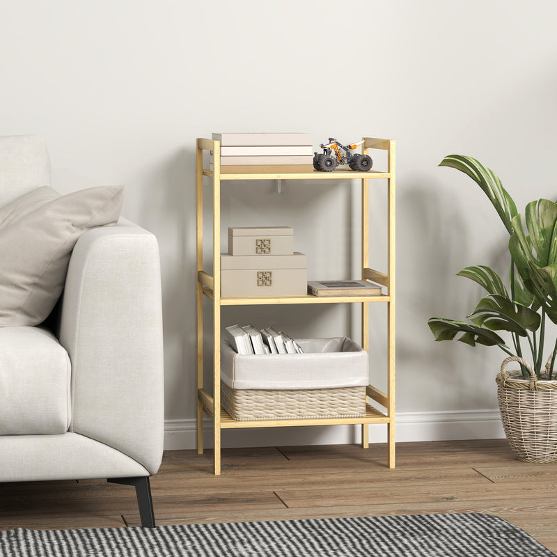HOMCOM 3-Tier Bamboo Bathroom Storage Shelf with Adjustable Rack, Natural