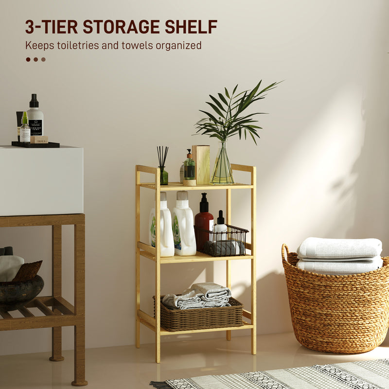 HOMCOM 3-Tier Bamboo Bathroom Storage Shelf with Adjustable Rack, Natural