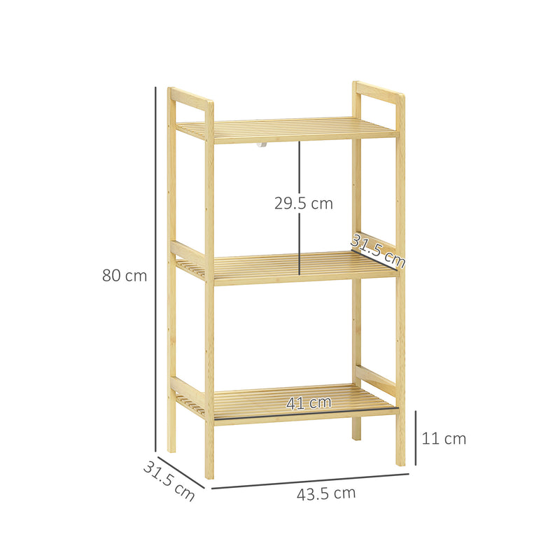 HOMCOM 3-Tier Bamboo Bathroom Storage Shelf with Adjustable Rack, Natural