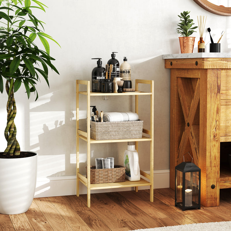 HOMCOM 3-Tier Bamboo Bathroom Storage Shelf with Adjustable Rack, Natural