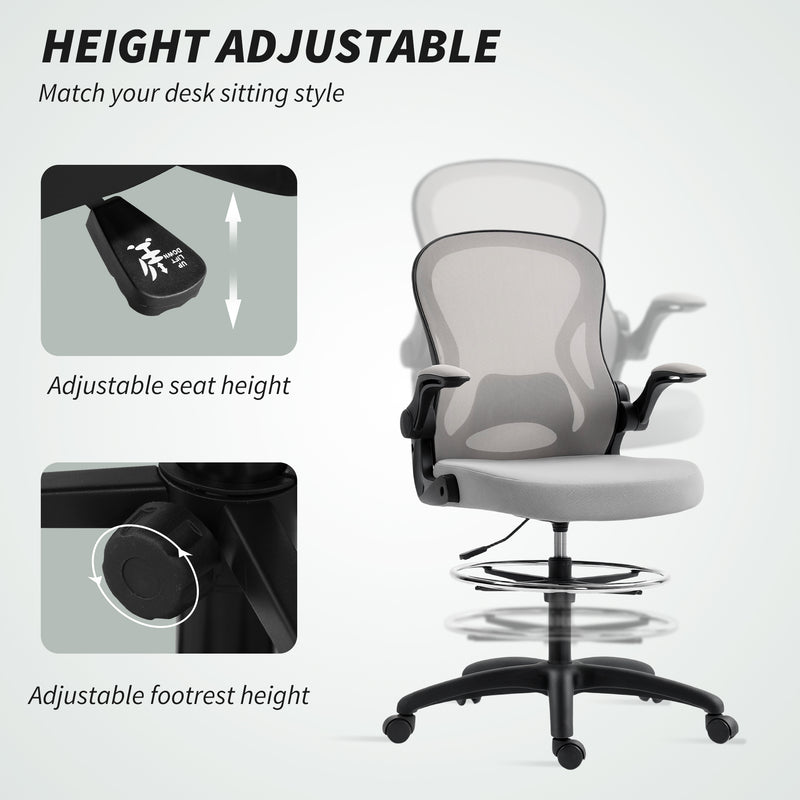 Vinsetto Draughtsman Chair Mesh Chair w/ Adjustable Footrest