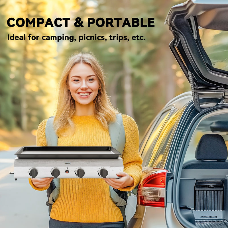 Outsunny Gas Grill, Gas BBQ with Non-Stick Griddle for Camping, Silver Tone