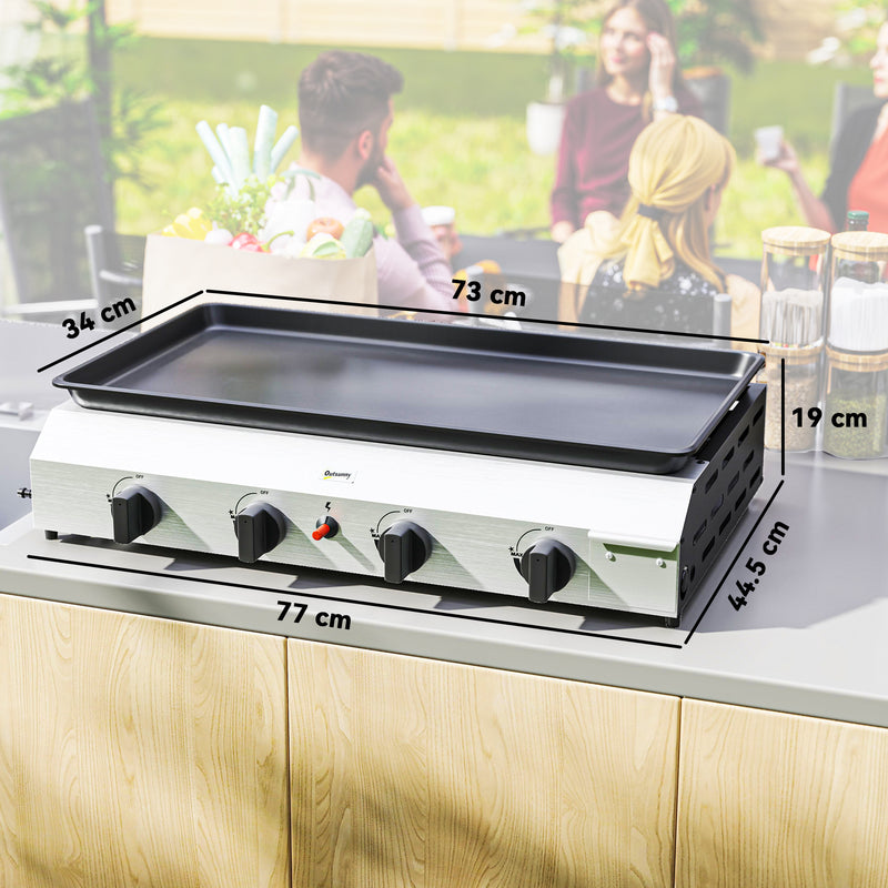 Outsunny Gas Grill, Gas BBQ with Non-Stick Griddle for Camping, Silver Tone