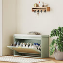 HOMCOM Boho Shoe Bench with Padded Seat and Flip-Drawer