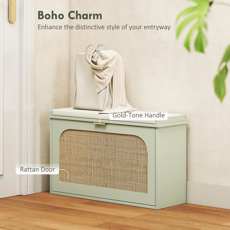 HOMCOM Boho Shoe Bench with Padded Seat and Flip-Drawer