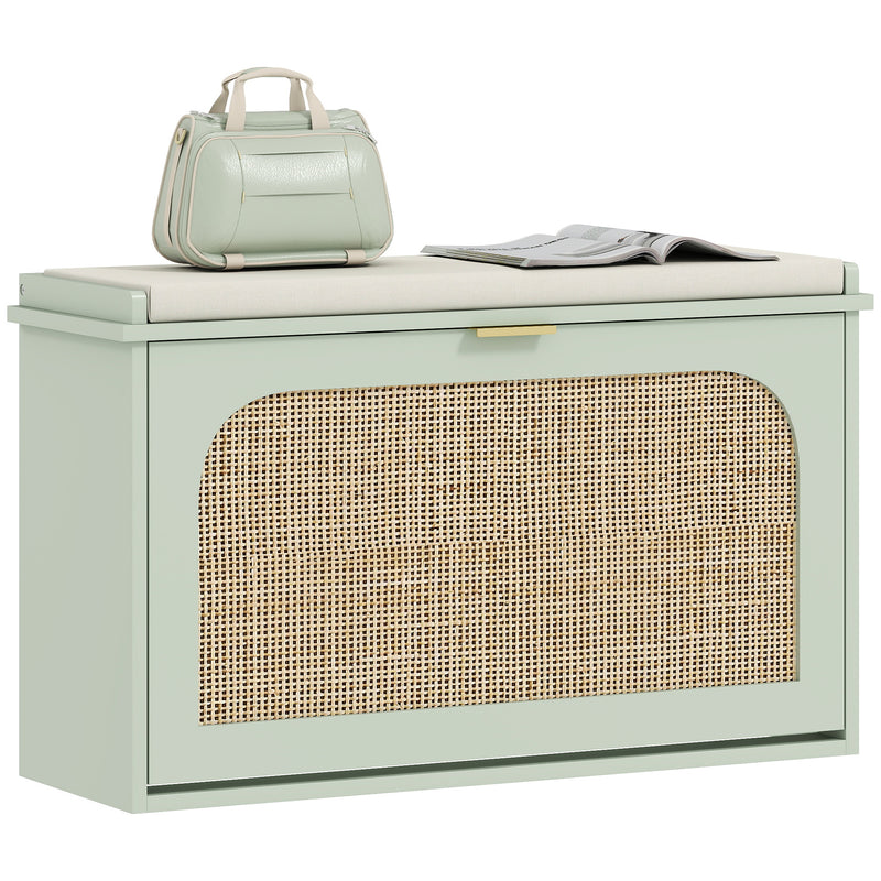 HOMCOM Boho Shoe Bench with Padded Seat and Flip-Drawer