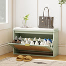 HOMCOM Boho Shoe Bench with Padded Seat and Flip-Drawer